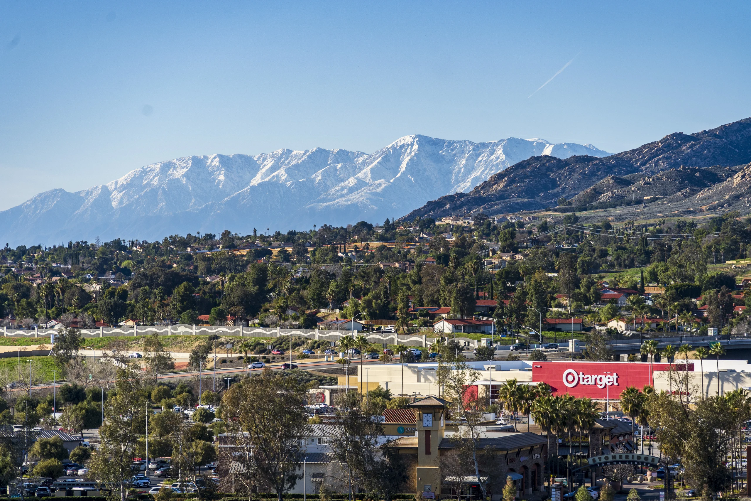 A valley beneath a clear blue sky